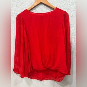 Vince Camuto red shirt with pleated sleeves and bunched front. Size S